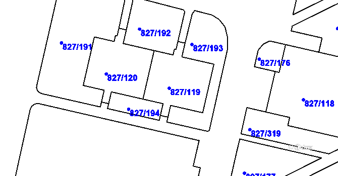 Parcela st. 827/119 v KÚ Bohnice, Katastrální mapa