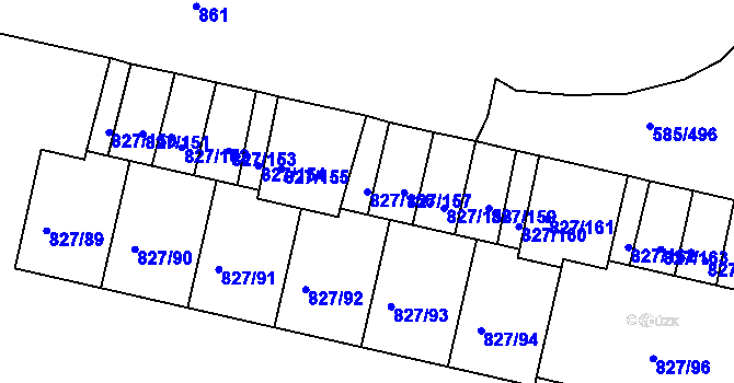 Parcela st. 827/156 v KÚ Bohnice, Katastrální mapa