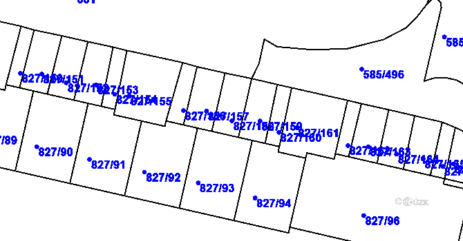Parcela st. 827/158 v KÚ Bohnice, Katastrální mapa
