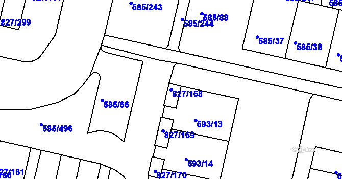 Parcela st. 827/168 v KÚ Bohnice, Katastrální mapa