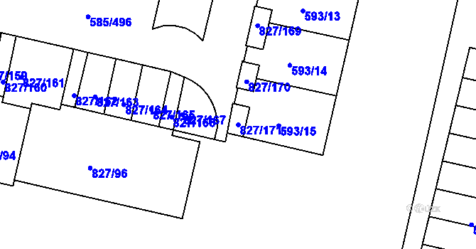 Parcela st. 827/171 v KÚ Bohnice, Katastrální mapa