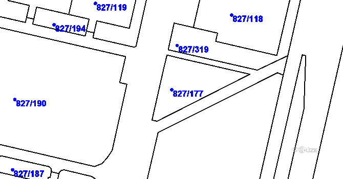 Parcela st. 827/177 v KÚ Bohnice, Katastrální mapa
