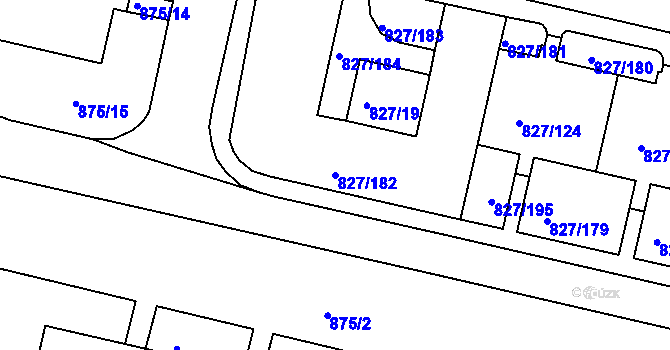 Parcela st. 827/182 v KÚ Bohnice, Katastrální mapa