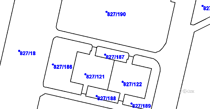 Parcela st. 827/187 v KÚ Bohnice, Katastrální mapa