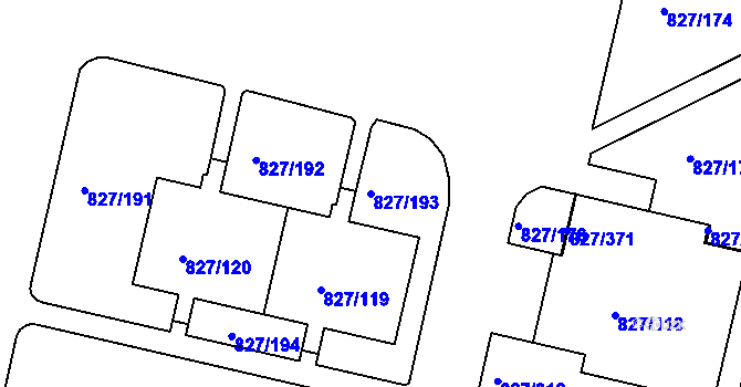 Parcela st. 827/193 v KÚ Bohnice, Katastrální mapa