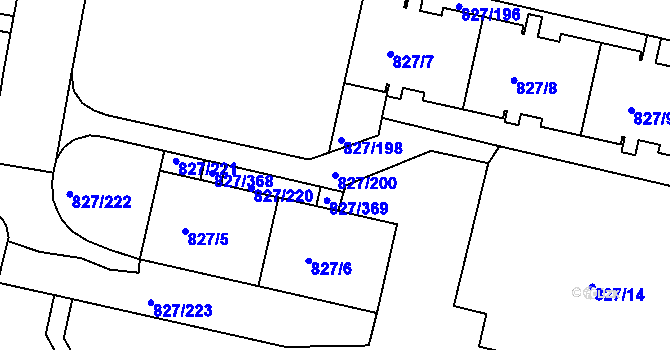Parcela st. 827/200 v KÚ Bohnice, Katastrální mapa
