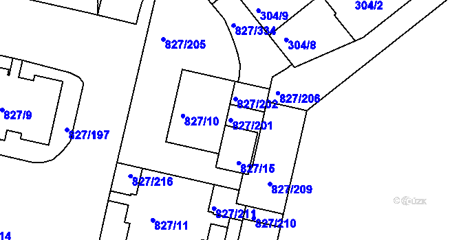 Parcela st. 827/201 v KÚ Bohnice, Katastrální mapa