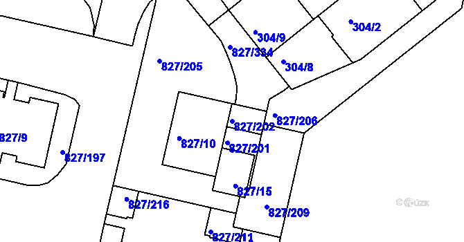 Parcela st. 827/202 v KÚ Bohnice, Katastrální mapa
