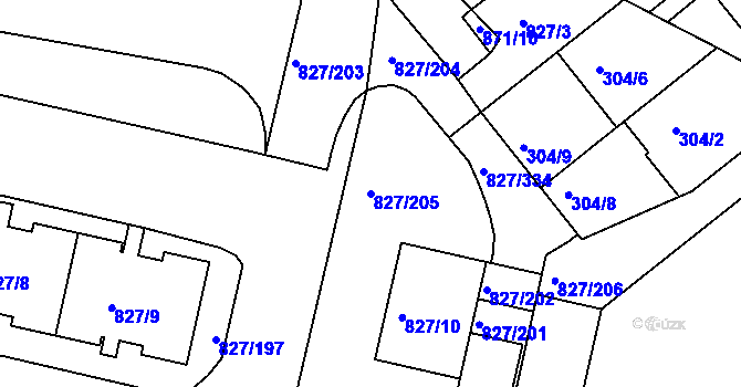 Parcela st. 827/205 v KÚ Bohnice, Katastrální mapa