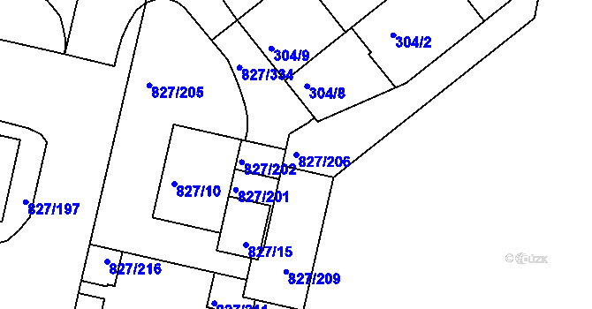 Parcela st. 827/206 v KÚ Bohnice, Katastrální mapa