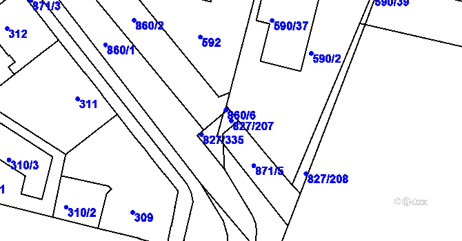 Parcela st. 827/207 v KÚ Bohnice, Katastrální mapa