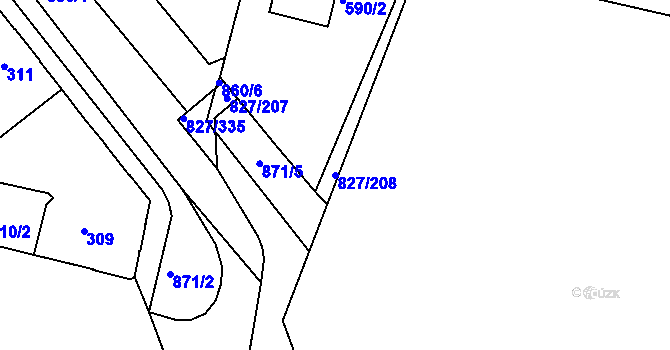 Parcela st. 827/208 v KÚ Bohnice, Katastrální mapa