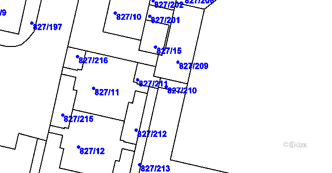 Parcela st. 827/210 v KÚ Bohnice, Katastrální mapa