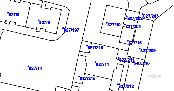 Parcela st. 827/216 v KÚ Bohnice, Katastrální mapa