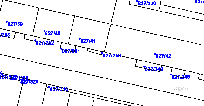 Parcela st. 827/250 v KÚ Bohnice, Katastrální mapa