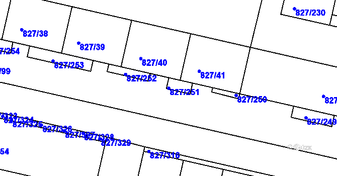 Parcela st. 827/251 v KÚ Bohnice, Katastrální mapa