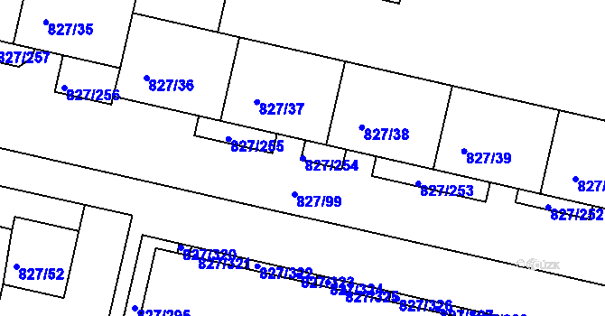 Parcela st. 827/254 v KÚ Bohnice, Katastrální mapa