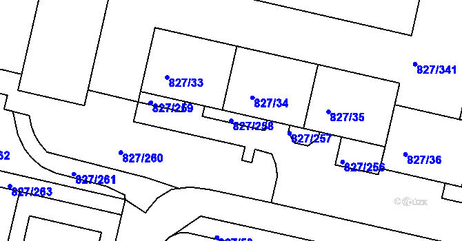 Parcela st. 827/258 v KÚ Bohnice, Katastrální mapa