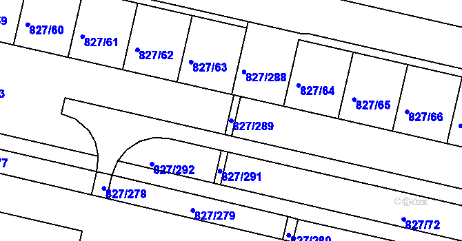 Parcela st. 827/289 v KÚ Bohnice, Katastrální mapa