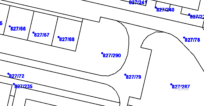 Parcela st. 827/290 v KÚ Bohnice, Katastrální mapa