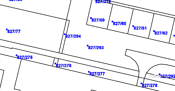 Parcela st. 827/293 v KÚ Bohnice, Katastrální mapa