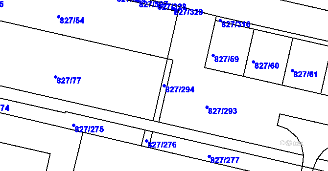 Parcela st. 827/294 v KÚ Bohnice, Katastrální mapa