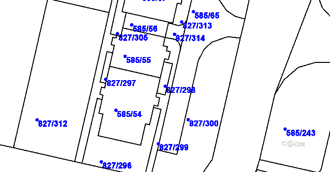 Parcela st. 827/298 v KÚ Bohnice, Katastrální mapa