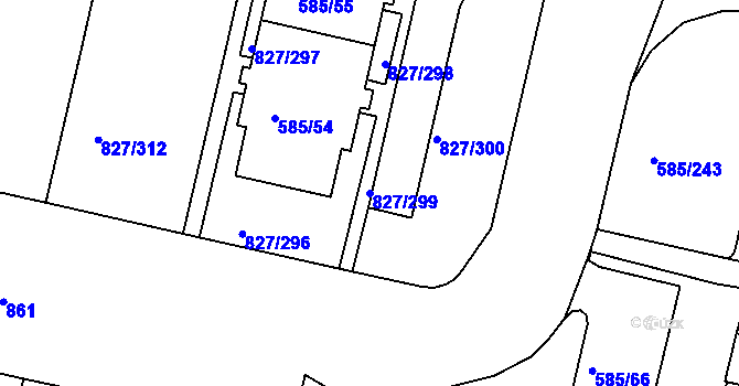 Parcela st. 827/299 v KÚ Bohnice, Katastrální mapa