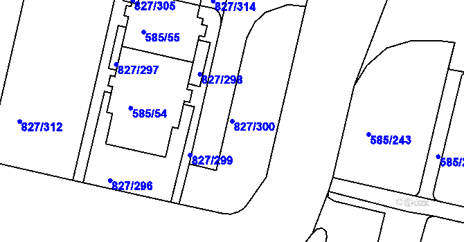 Parcela st. 827/300 v KÚ Bohnice, Katastrální mapa