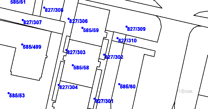 Parcela st. 827/302 v KÚ Bohnice, Katastrální mapa