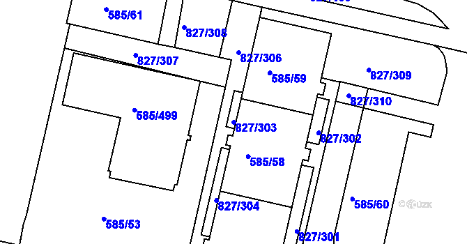 Parcela st. 827/303 v KÚ Bohnice, Katastrální mapa