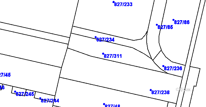 Parcela st. 827/311 v KÚ Bohnice, Katastrální mapa