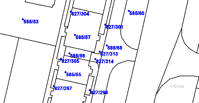 Parcela st. 827/313 v KÚ Bohnice, Katastrální mapa