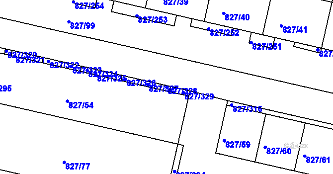 Parcela st. 827/328 v KÚ Bohnice, Katastrální mapa