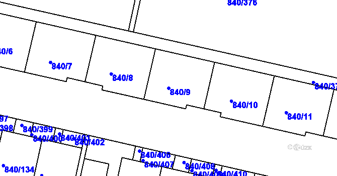 Parcela st. 840/9 v KÚ Bohnice, Katastrální mapa