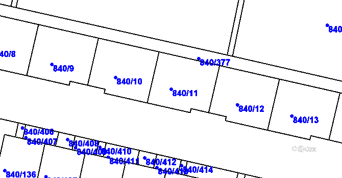 Parcela st. 840/11 v KÚ Bohnice, Katastrální mapa