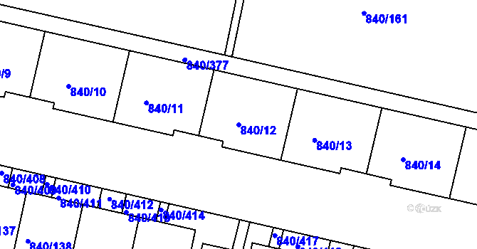 Parcela st. 840/12 v KÚ Bohnice, Katastrální mapa