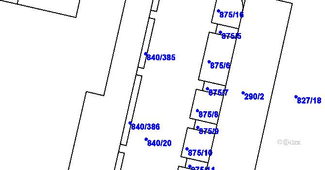 Parcela st. 840/21 v KÚ Bohnice, Katastrální mapa