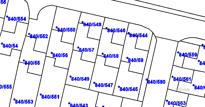 Parcela st. 840/58 v KÚ Bohnice, Katastrální mapa