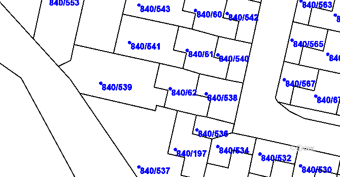 Parcela st. 840/62 v KÚ Bohnice, Katastrální mapa