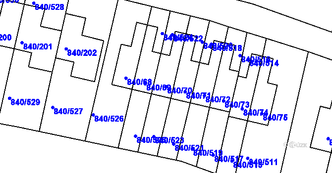 Parcela st. 840/70 v KÚ Bohnice, Katastrální mapa