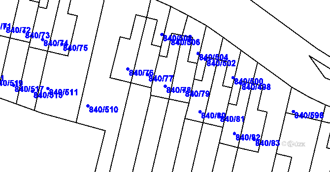 Parcela st. 840/78 v KÚ Bohnice, Katastrální mapa
