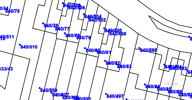 Parcela st. 840/81 v KÚ Bohnice, Katastrální mapa