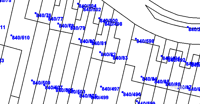 Parcela st. 840/82 v KÚ Bohnice, Katastrální mapa
