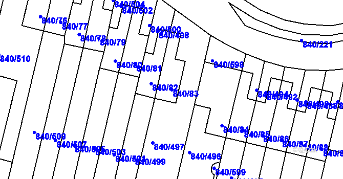 Parcela st. 840/83 v KÚ Bohnice, Katastrální mapa
