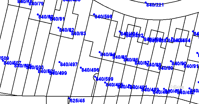 Parcela st. 840/84 v KÚ Bohnice, Katastrální mapa
