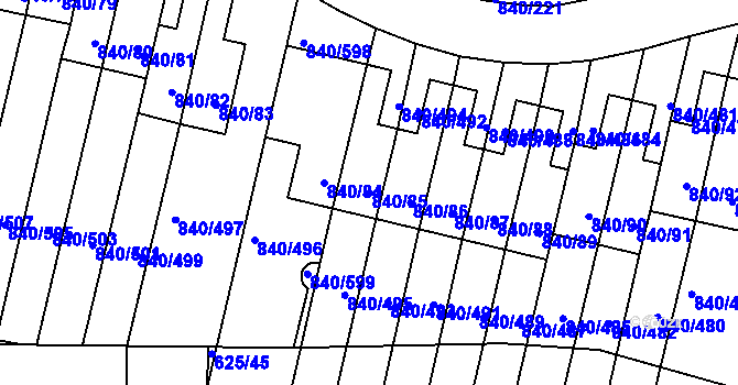 Parcela st. 840/85 v KÚ Bohnice, Katastrální mapa