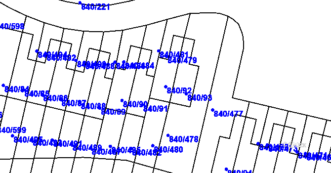 Parcela st. 840/92 v KÚ Bohnice, Katastrální mapa