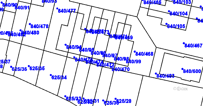 Parcela st. 840/97 v KÚ Bohnice, Katastrální mapa