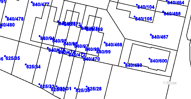 Parcela st. 840/99 v KÚ Bohnice, Katastrální mapa